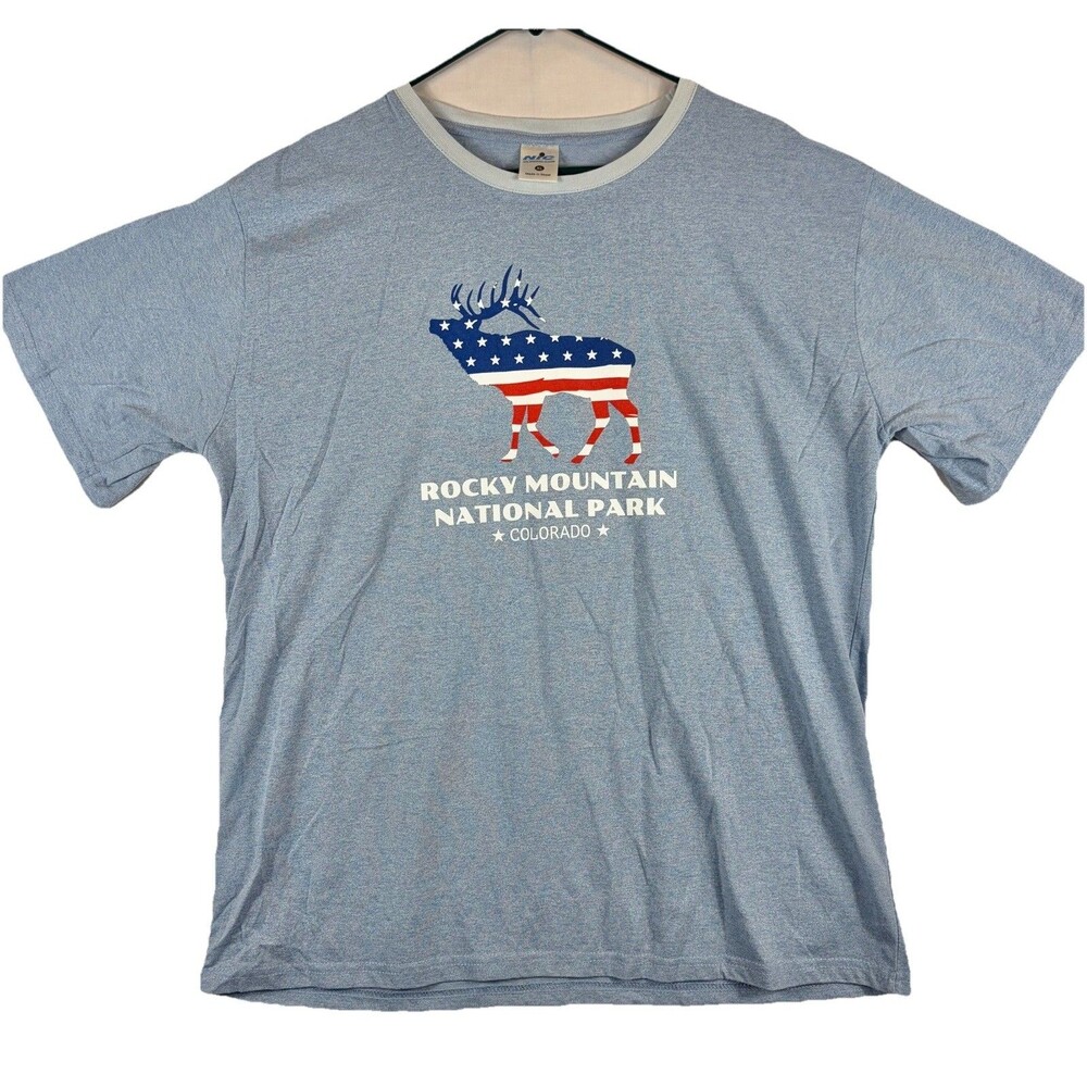 Rocky Mountain National Park T-Shirt S/S Ringer Elk USA Blue Men’s Size XL